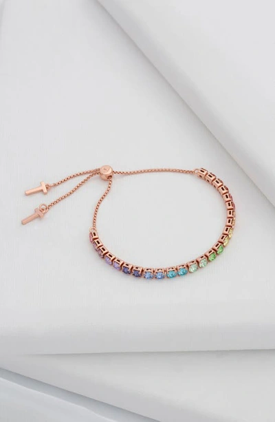 Shop Ted Baker Melrah Icon Crystal Slider Tennis Bracelet In Rose Gold Rainbow Crystal