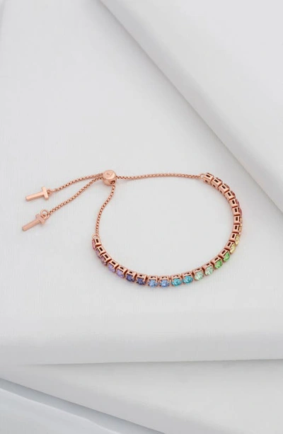 Ted Baker Melrah Icon Crystal Slider Bracelet In Rose Gold Rainbow Crystal
