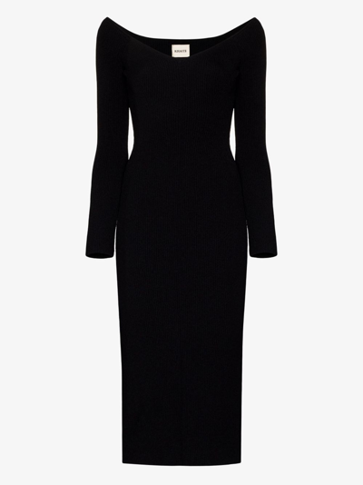 Shop Khaite Pia Ribbed Midi Dress In Black