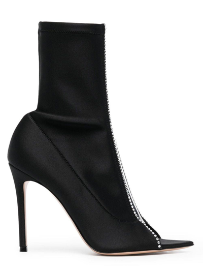 Shop Gianvito Rossi Black Crystal-embellished Open-toe Stiletto Boots In Nero