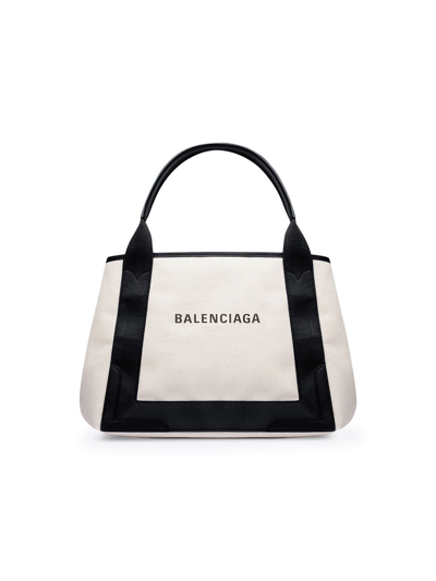Balenciaga Md Navy Cabas Canvas Tote Bag In Multicolour