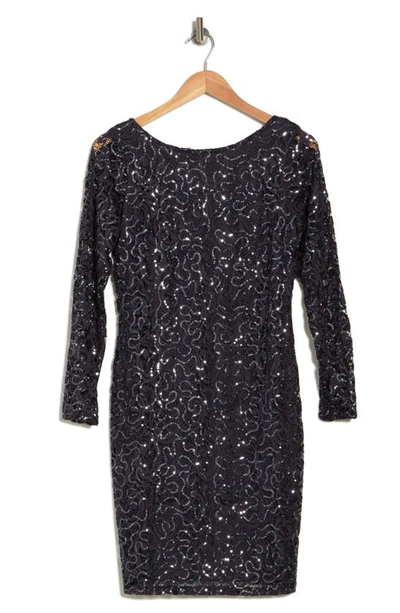 Marina Sequin Lace Long Sleeve Sheath Dress In Gun