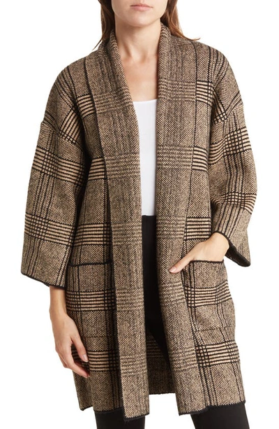 Love Token Bob Plaid Cardigan In Camel Combo