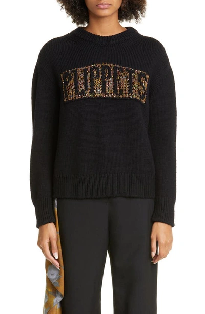 Shop Puppets And Puppets Sequin Spider Web Logo Wool Blend Sweater In Navy/ Gold