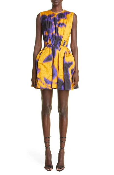 Shop Jason Wu Collection Abstract Print Sleeveless Peplum Dress In Ocher Plum