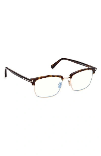 Tom Ford 54mm Browline Blue Light Blocking Glasses In Dark Havana