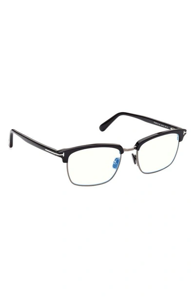 Shop Tom Ford 54mm Browline Blue Light Blocking Glasses In Shiny Black