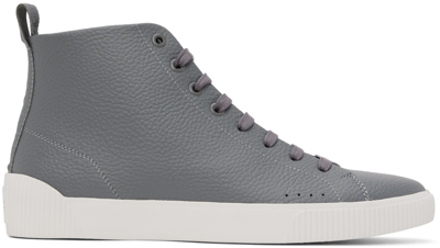 Shop Hugo Gray Zero Hito High-top Sneakers In 030 Medium Grey