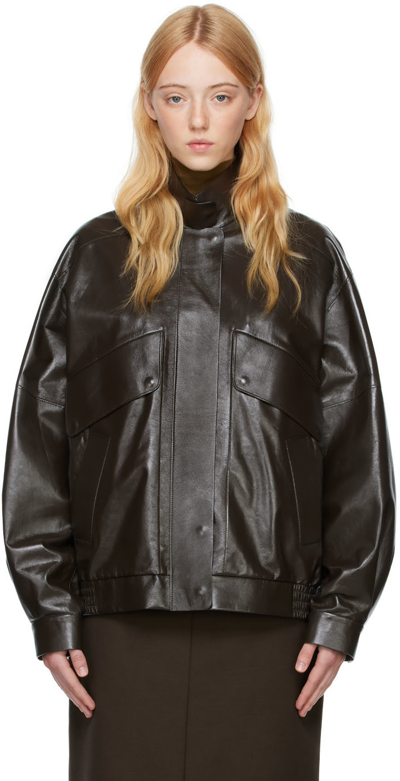 Shop The Row Brown Efren Leather Jacket In Brw Brown