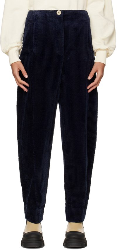 Shop Ganni Navy Embroidered Trousers In 683 Sky Captain