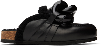 Jw Anderson Black Shearling Chain Loafers In 999 Black