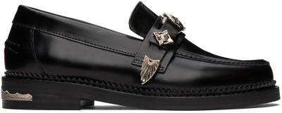 Shop Toga Black Leather Loafers In Aj1041 Black