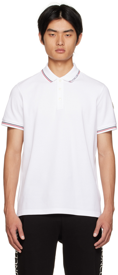 Shop Moncler White Spread Collar Polo In 001 White