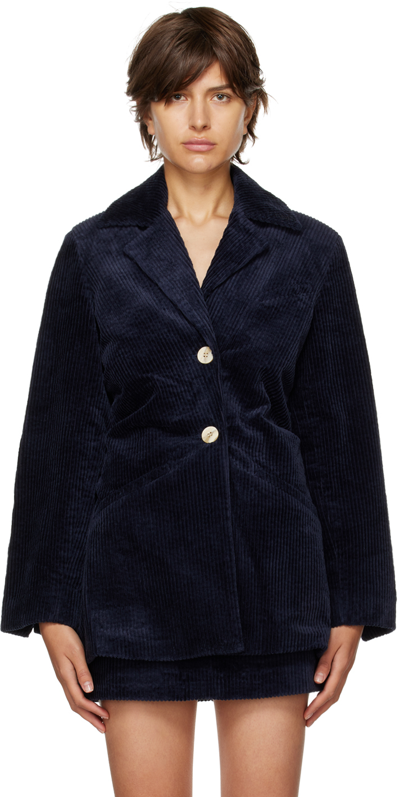 Shop Ganni Navy Single-breasted Blazer In 683 Sky Captain