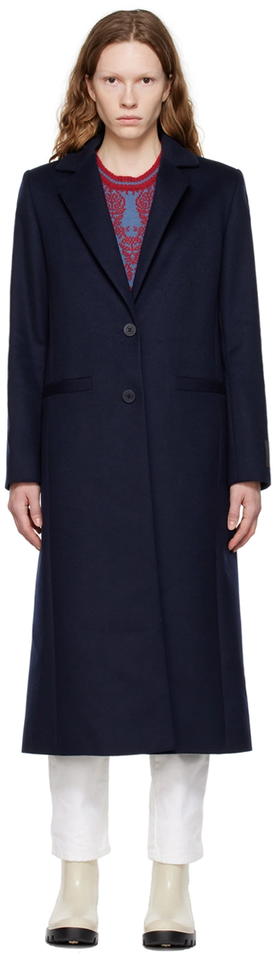 Shop Hugo Navy Mojeni Coat In 405 Dark Blue