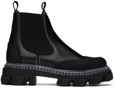 Shop Ganni Black Cleated Low Chelsea Boots In 099 Black
