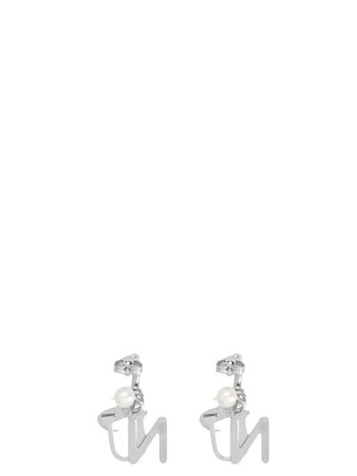 Shop Sunnei Logo Pearl Earrings In Silver