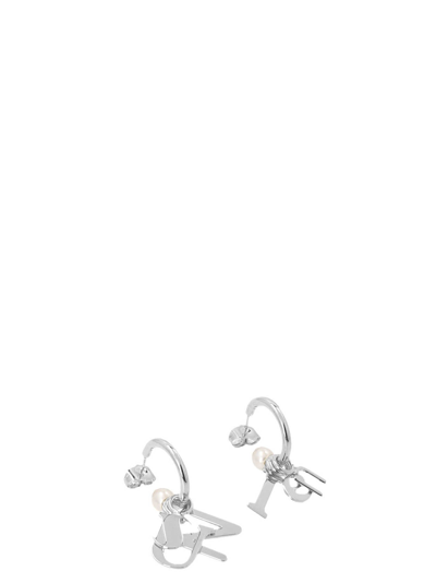 Shop Sunnei Logo Pearl Earrings In Silver