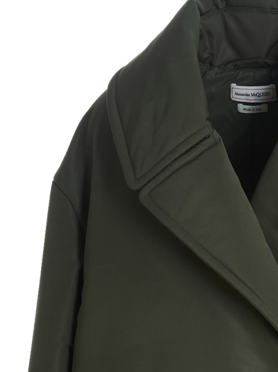 Alexander Mcqueen Double Breast Long Puffer Jacket In Green