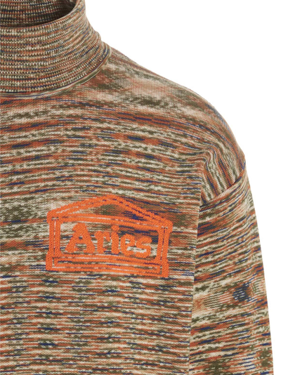 Shop Aries Logo Turtleneck Sweater In Multicolor