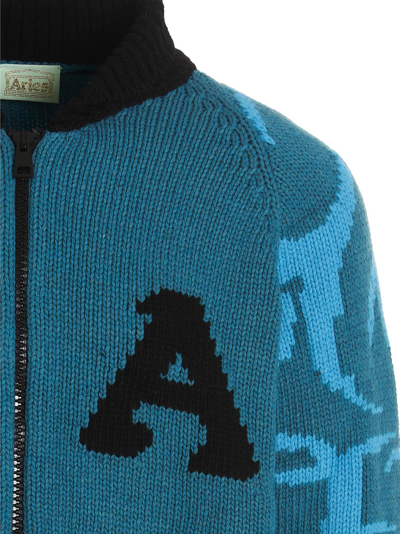 Shop Aries Jacquard Pattern Cardigan In Light Blue