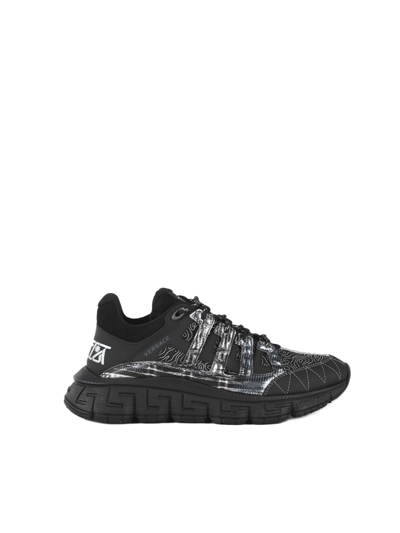 Shop Versace Trigreca Low-top Sneakers In Black, Silver