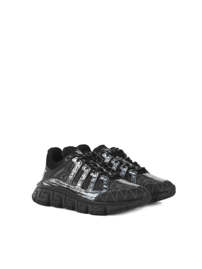 Shop Versace Trigreca Low-top Sneakers In Black, Silver