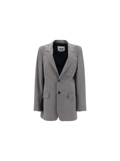 Shop Msgm Blazer Jacket In Grey