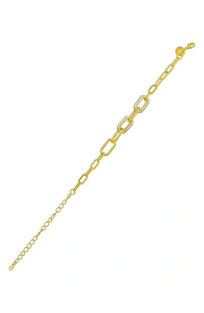 Shop Cz By Kenneth Jay Lane Gold-tone Double Cz Link Bracelet In Clear/ Gold