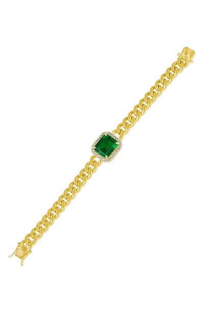 Shop Cz By Kenneth Jay Lane Cz Curb Chain Bracelet In Emerald/ Gold