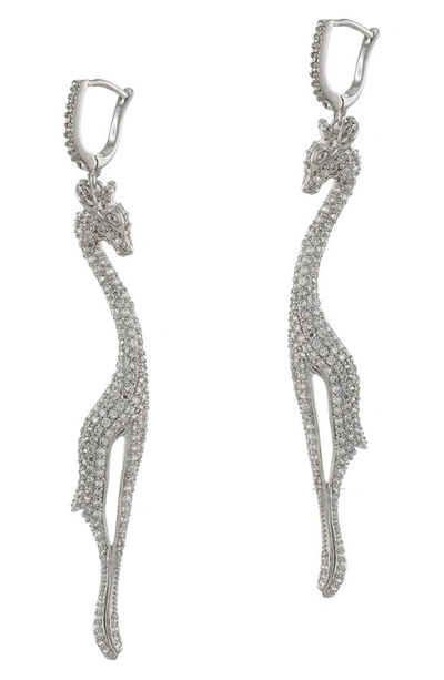 Shop Cz By Kenneth Jay Lane Pavé Cz Giraffe Dangle Earrings In Clear/silver