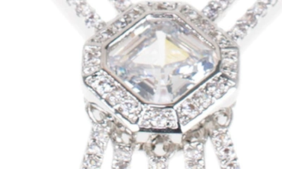 Cz By Kenneth Jay Lane Double Bar Cz Octagon Drop Necklace In Clear/silver