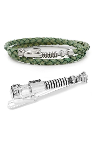 Shop Cufflinks, Inc . Star Wars™ Luke Skywalker Lightsaber Tie Bar & Double Wrap Bracelet Set In Silver