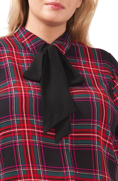 Shop Cece Plaid Bow Collar Blouse In Rich Black
