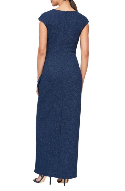 Shop Sl Fashions Sparkle Knit Sheath Gown In Navy