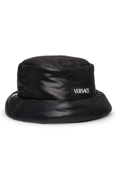 Shop Versace Padded Nylon Logo Bucket Hat In Black