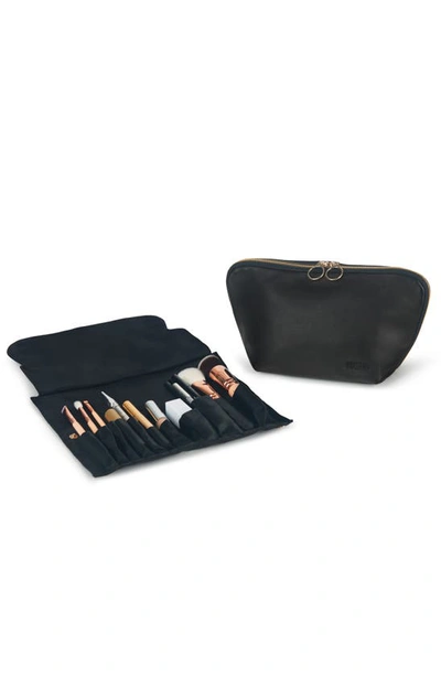 Shop Kusshi Signature Leather Makeup Brush Organizer In Black Leather/ Leopard