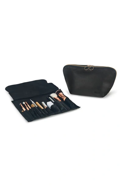 Shop Kusshi Signature Leather Makeup Brush Organizer In Black Leather/ Red