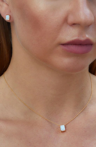 Savvy Cie Jewels Vermeil Emerald Cut Cz Birth Stone Box Cut Necklace In Opal-october