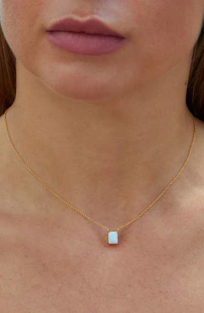 Savvy Cie Jewels Vermeil Emerald Cut Cz Birth Stone Box Cut Necklace In Opal-october