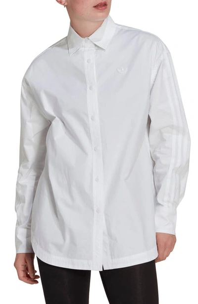Shop Adidas Originals Trefoil Cotton Button-up Shirt In White