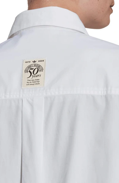 Shop Adidas Originals Trefoil Cotton Button-up Shirt In White