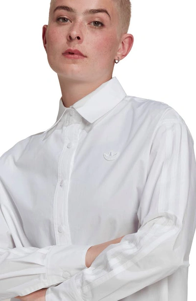 Shop Adidas Originals Trefoil Cotton Button-up Shirt In White