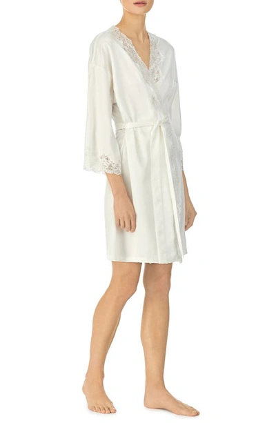 Shop Lauren Ralph Lauren Lace Trim Satin Robe In Ivory