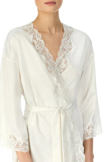 Shop Lauren Ralph Lauren Lace Trim Satin Robe In Ivory