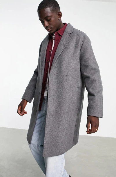 Shop Asos Design Relaxed Fit Overcoat In Grey