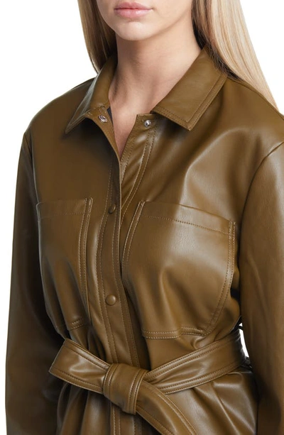 Shop Vero Moda Bella Faux Leather Shirt Jacket In Dark Olive