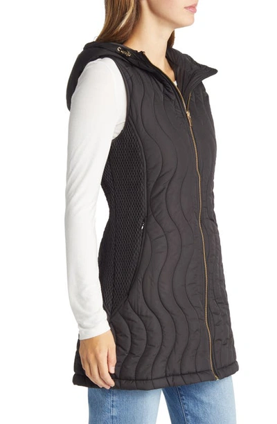 Shop Via Spiga Hooded Wave Quilted Water Repellent Vest In Black