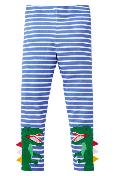 Shop Mini Boden Kids' Fun Appliqué Leggings In Bright Marina/ Ivory Dinosaur