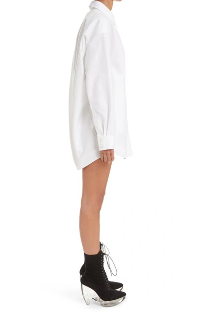 Shop Alaïa Corset Inspired Cotton Poplin Mini Shirtdress In Blanc